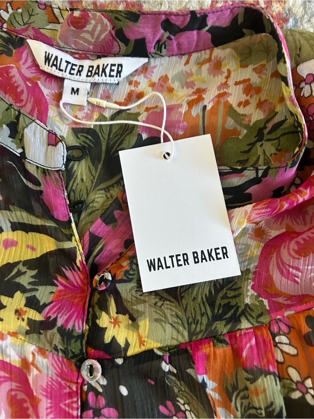 NWT Walter Baker Floral Puff Sleeve Blouse - Pink, Orange, Green, Cream - Picture 4 of 7